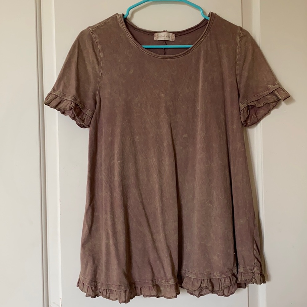 Altar’d State Ruffle Hem Acid Wash Top